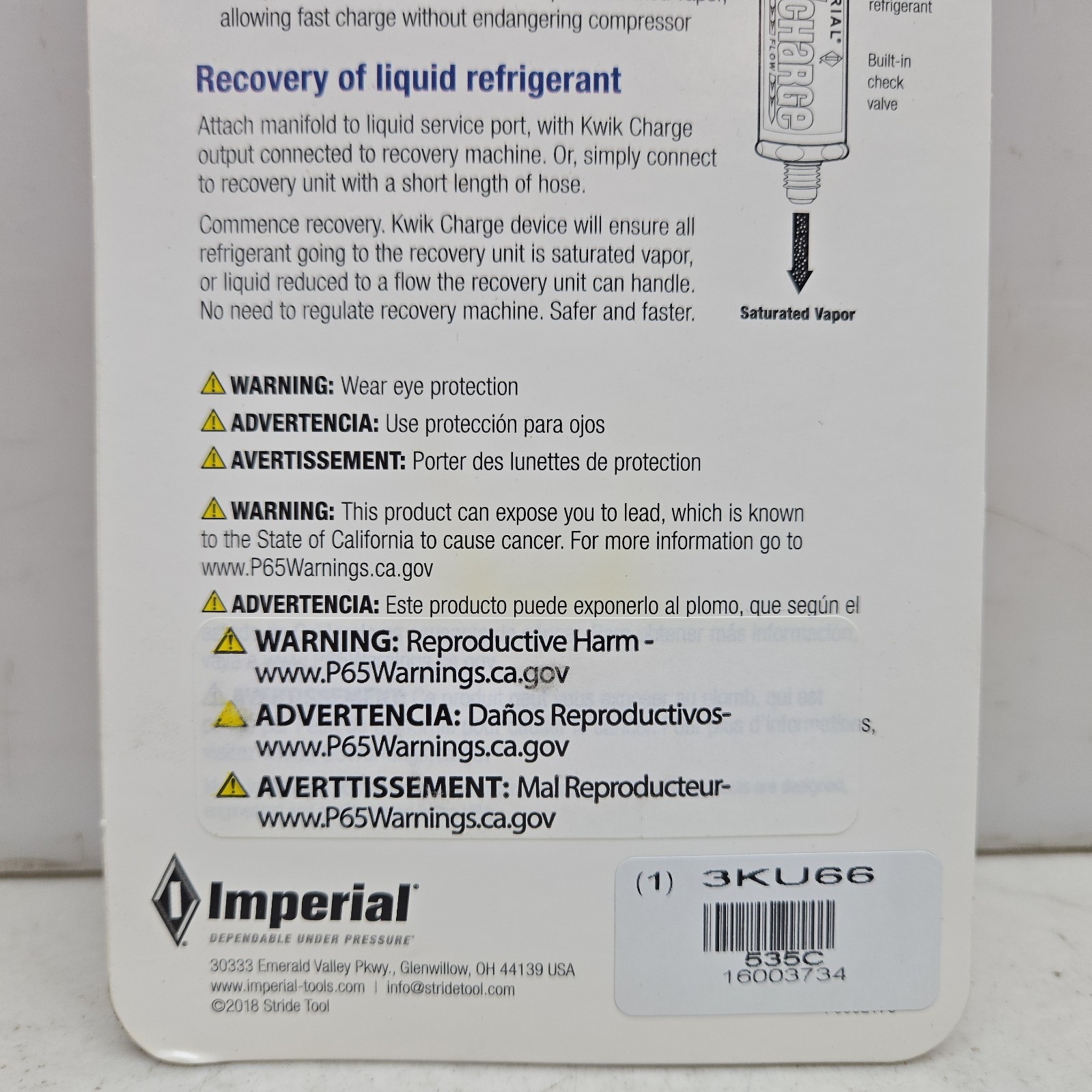 Imperial 535-C Kwik Charge Liquid Low Side Charger 1/4″ M/F Sae 3KU66 New