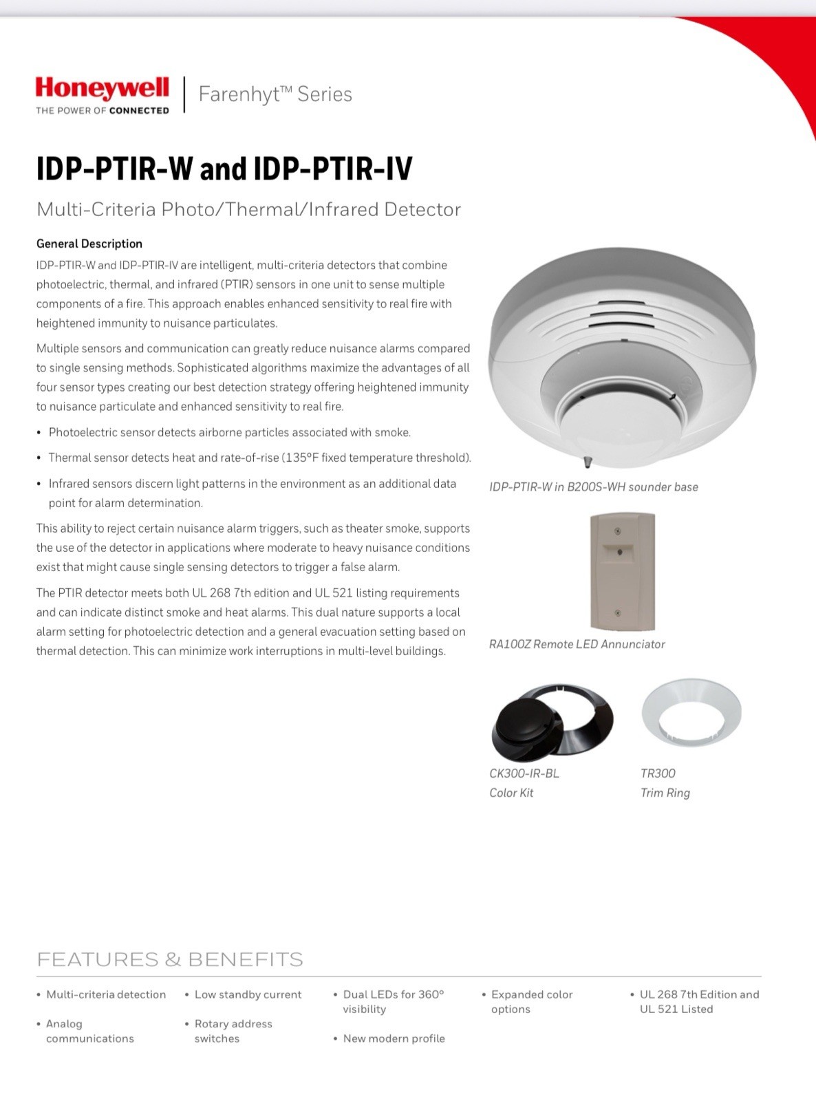 Honeywell Farenhyt IDP-PTIR-W Multi Criteria Detector