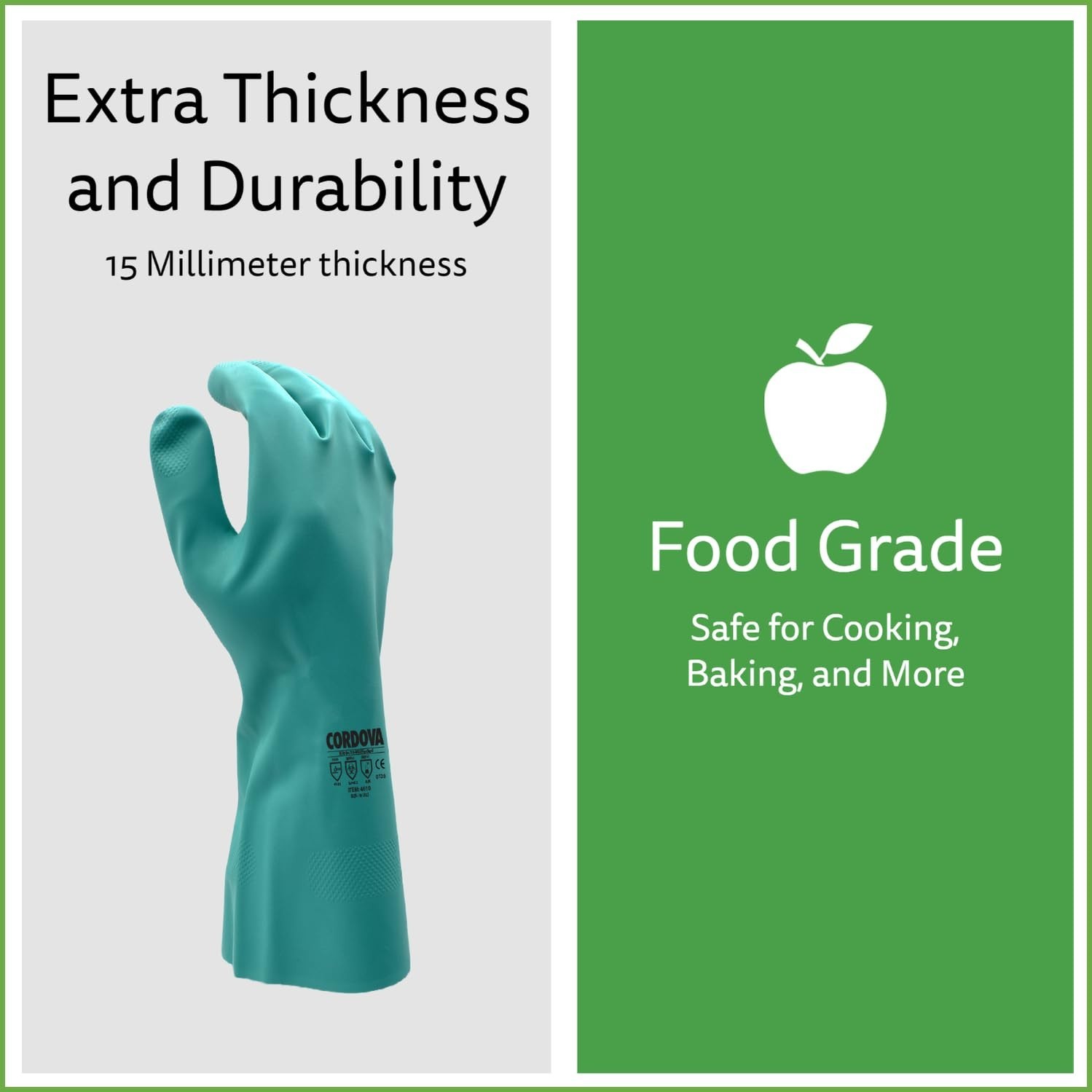 Gloves – Heavy Duty Nitrile Flock Lined Chemical Resistant 15 Mil Green – Medium