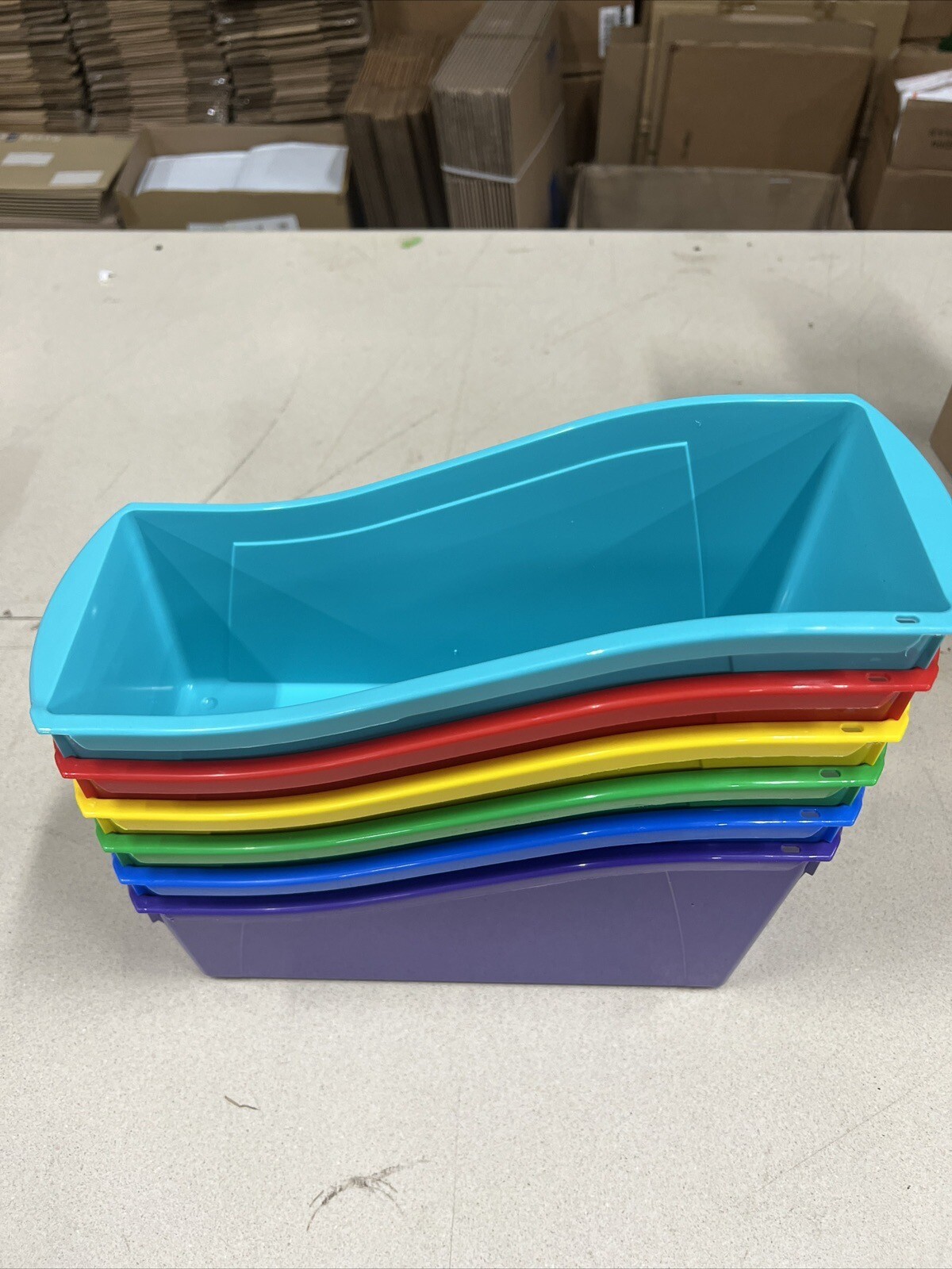 Storex Large Book Bin, Interlocking Plastic Organizer (6 PACK)