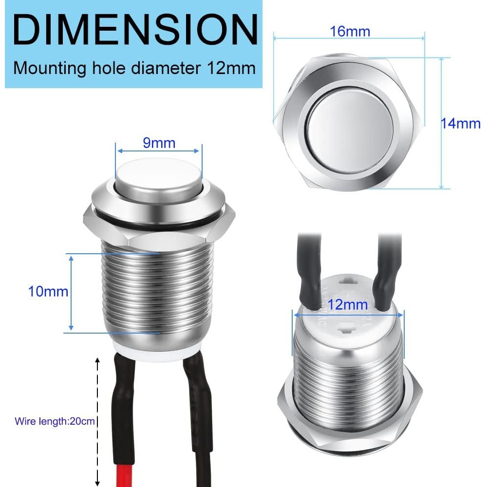 5/10Pcs 12 mm Momentary Push Button Switch Waterproof Push Button Switch Round