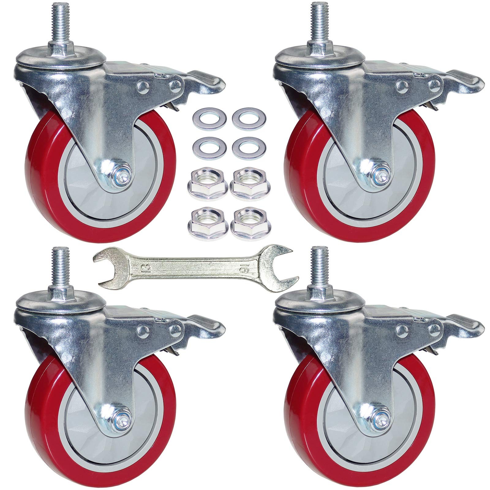4 Inch Heavy Duty Stem Casters 360 Degree Swivel Thread Wheels with Metric Size