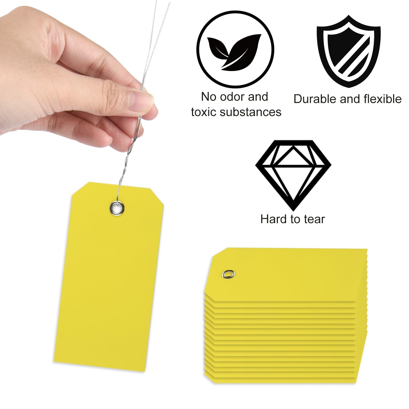 Yellow Shipping Tags with String Waterproof Labels 4 3/4 x 2 3/8 in 60 Pcs