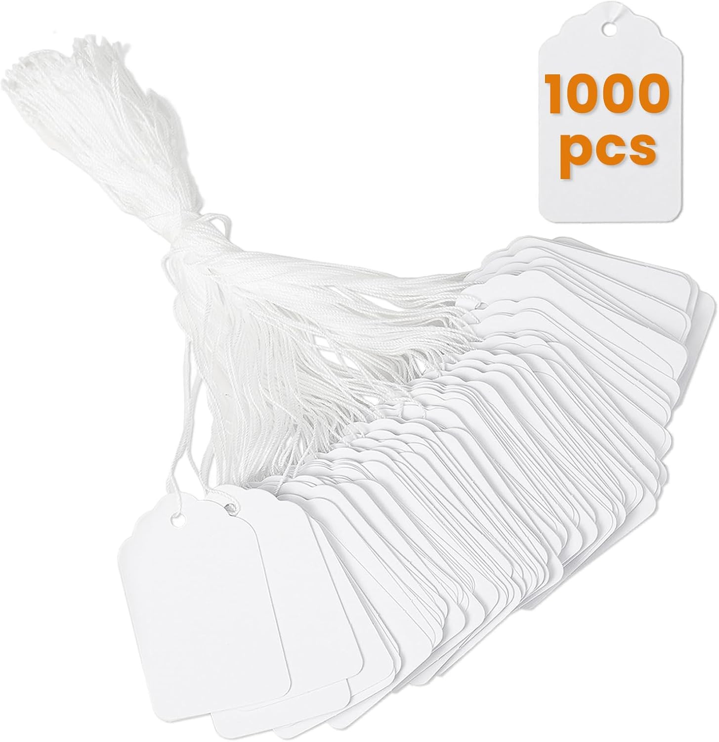 White Price Tags with String Attached 1000 PCS, 1.375 X 2.125 Inches, Goefun Wri