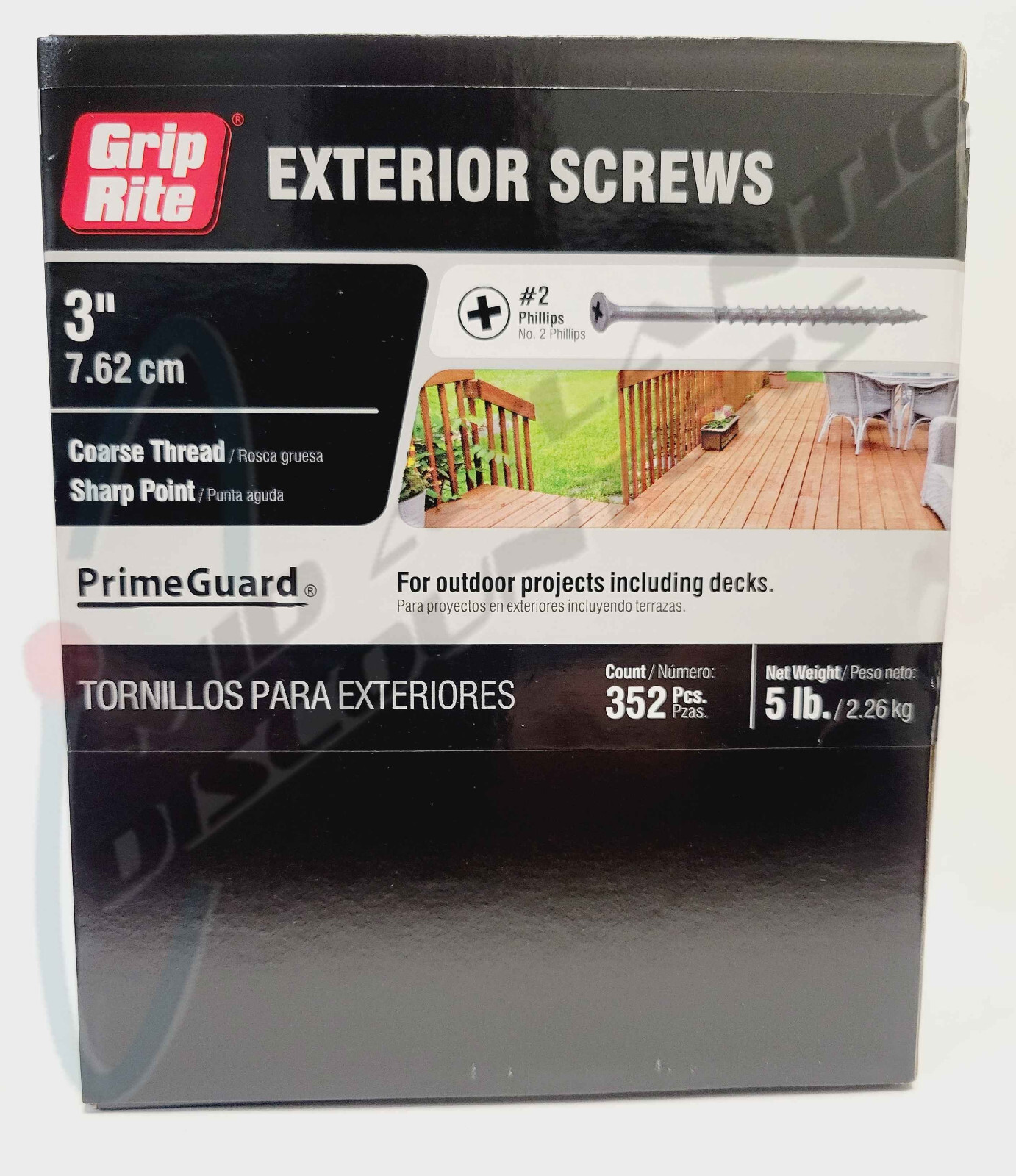 5 lb-Pack of Grip Rite Exterior Screw 3″ #2 Phillips Coarse Thread Sharp Polymer