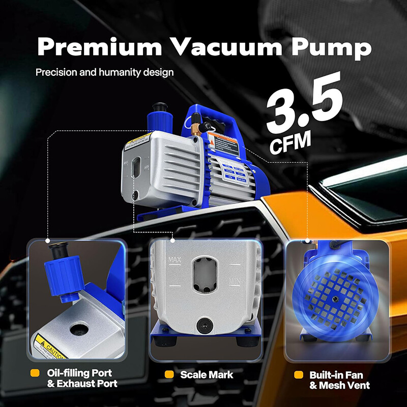 Combo 3.5cfm 1/4hp Air HVAC Vacuum Pump Kit & A/C Manifold Gauge Set with Case