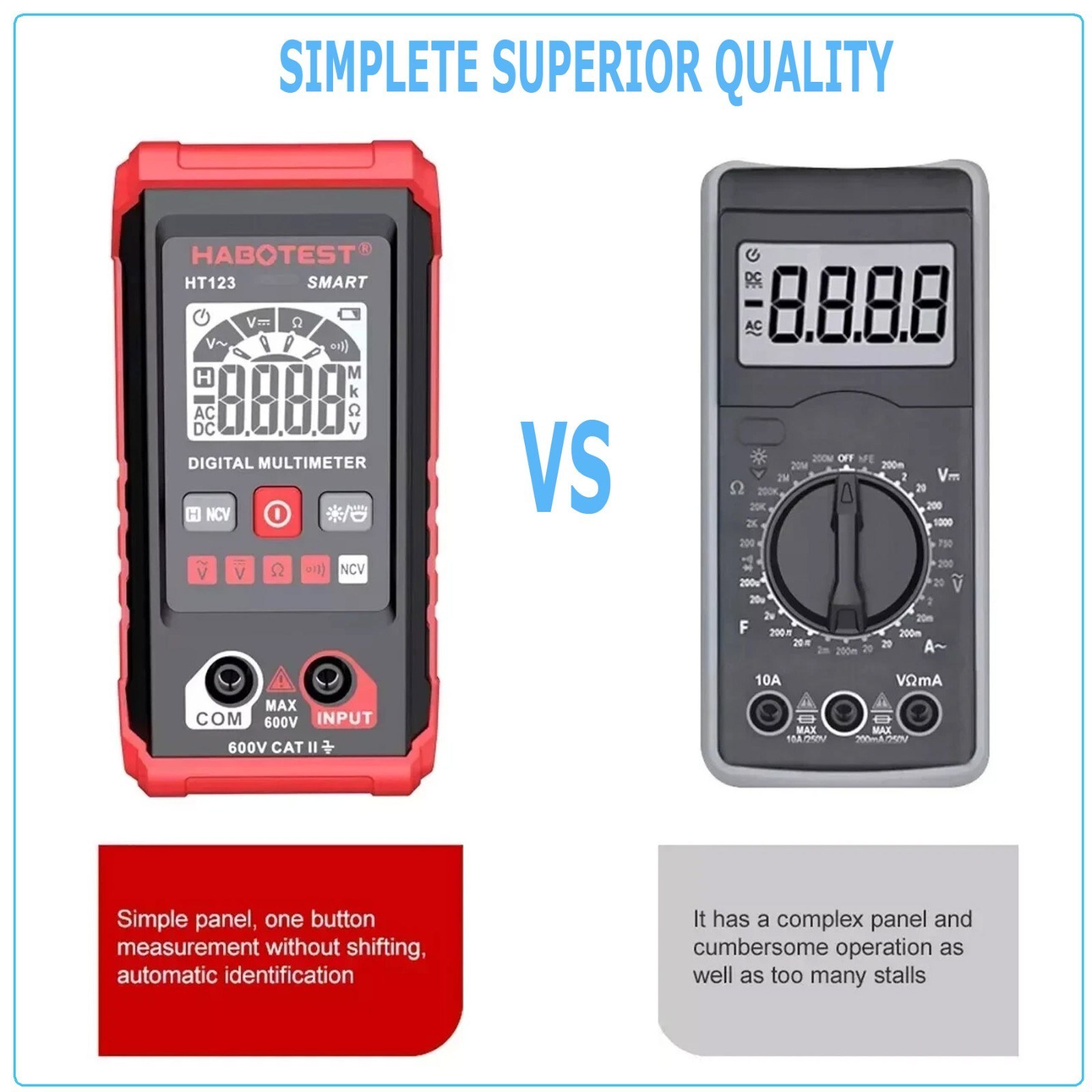 Digital Multimeter LCD Voltmeter Ammeter Ohmmeter Volt AC DC Tester Leads Meter