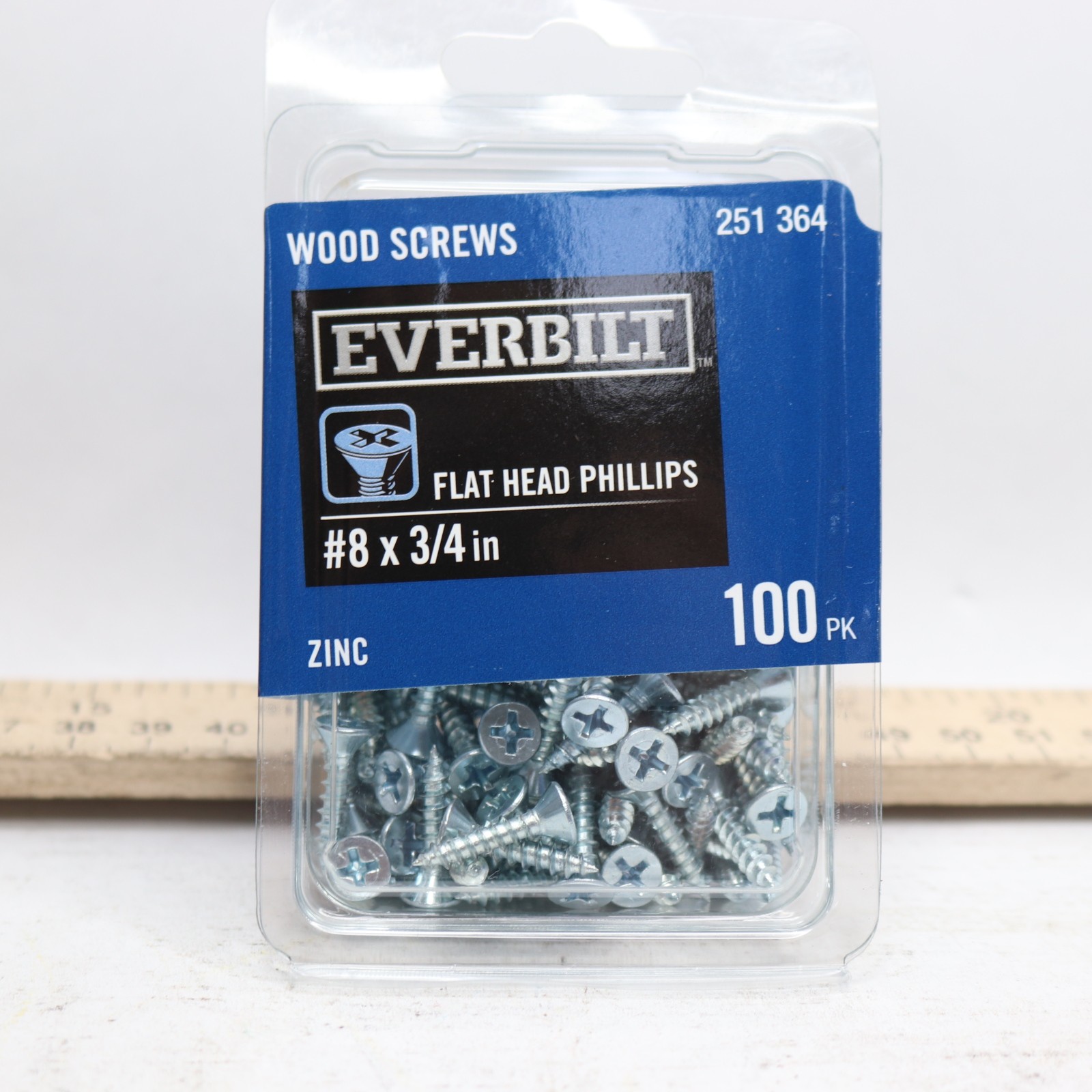 (100-Pk) Everbilt Flat-Head Phillips Drive Wood Screw Zinc-Plated #8 x 3/4
