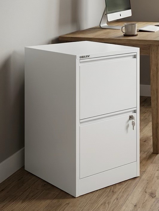 Bisley 2 Drawer Locking Metal Vertical File Cabinet – Powder Coated White – NEW
