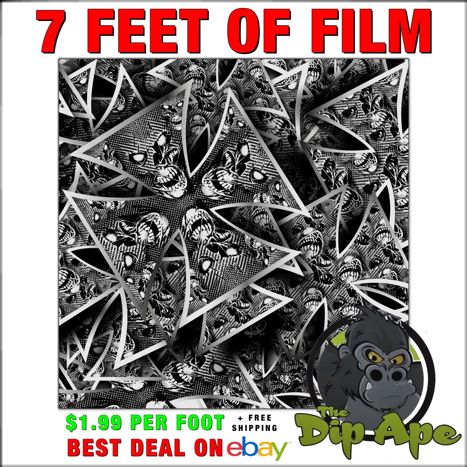 HYDROGRAPHIC FILM Carbon fiber skulls Iron Cross 7′ x 20″ of film hydro DIP APE