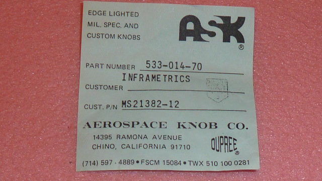 2PCS Aircraft KNOB INFRAMETRICS 0.190 inch MS21382-12 AEROSPACE KNOB 533-014-70