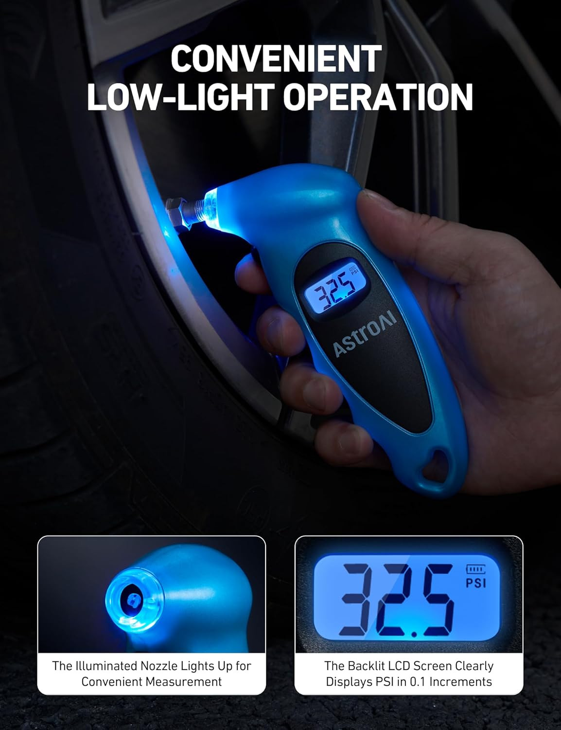 Digital Tire Pressure Gauge 0-150PSI, Accurate in 0.1 Increments w/ Backlit LCD