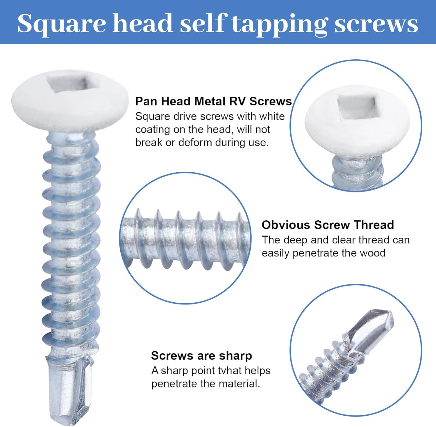 White Square Head Self Tapping Screws RV Trailer 8 X 1 for Metal Quad Drive S…