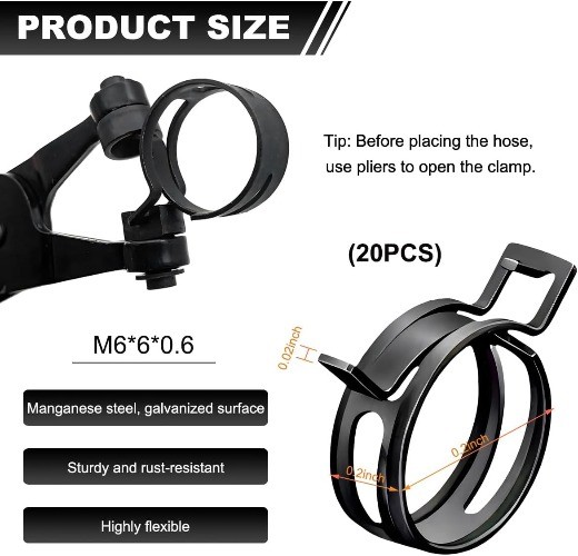 20PCS 1/4″ ID Spring Band Clamps, 6mm Manganese Steel Fuel Line Hose Clips for L