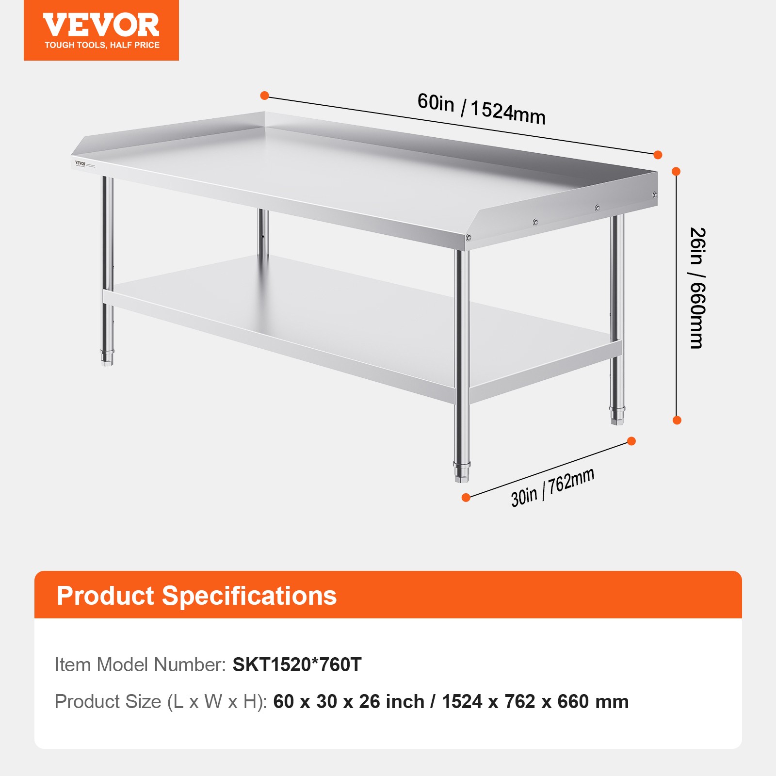 VEVOR Stainless Steel Work Table 30″x60″ Commercial Food Prep Table Restaurant