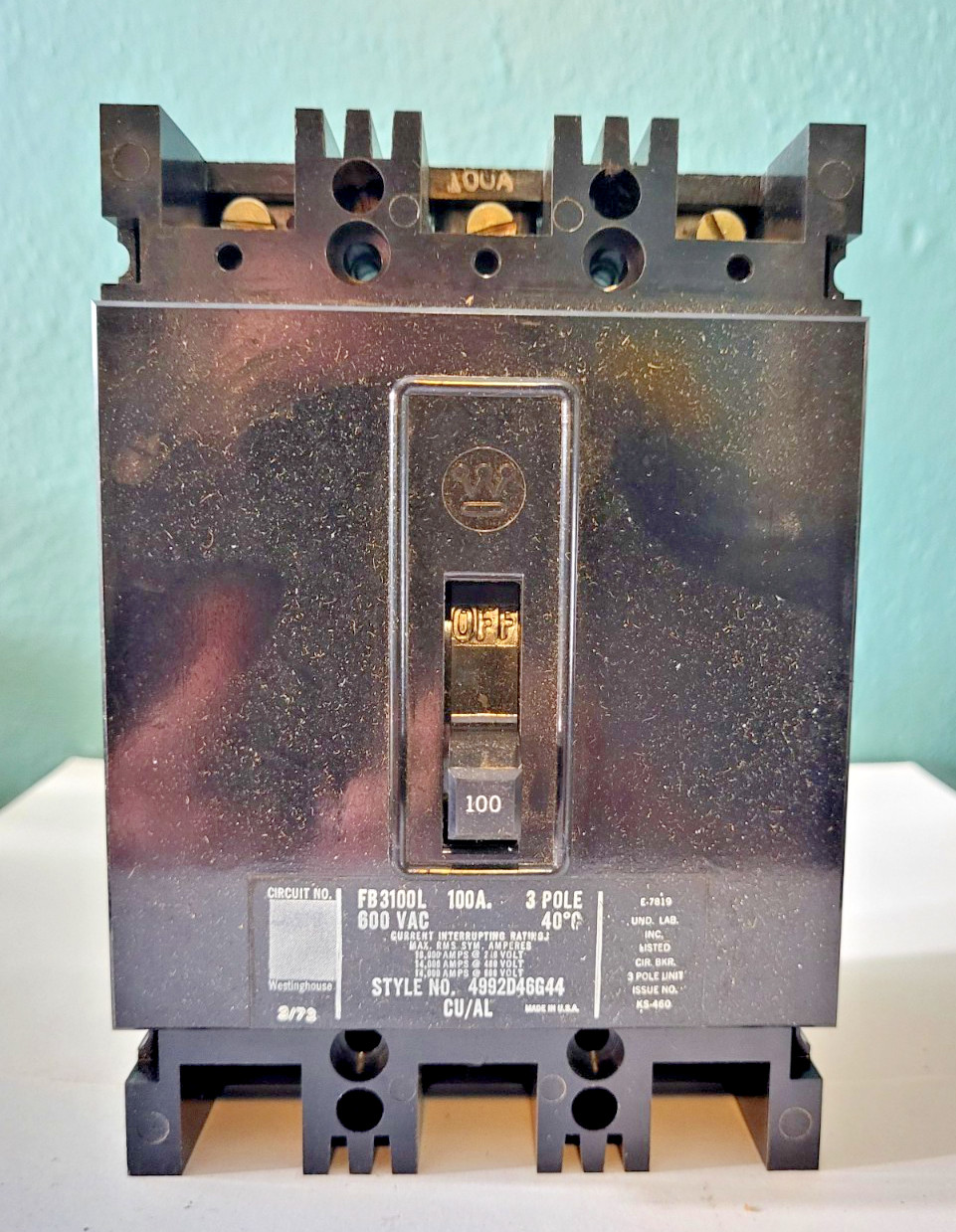 Westinghouse FB3100L Circuit Breaker 100A 600V 3-Pole Type FB New Open Box