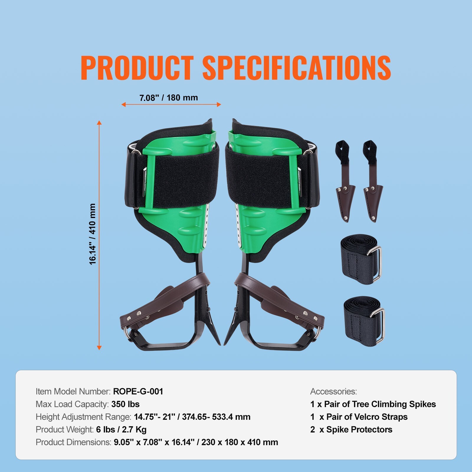 VEVOR Tree Climbing Spikes Climbing Spurs Alloy Steel Arborist Equipment Green