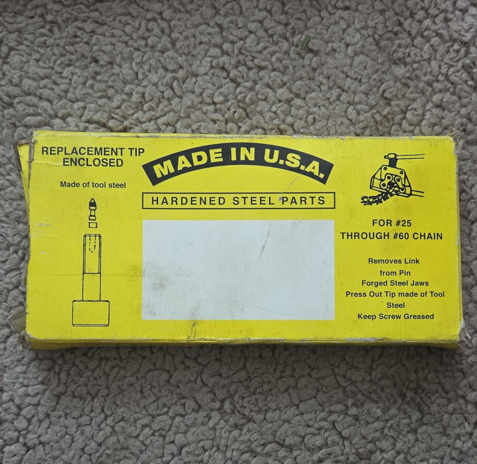USA Made Chain Detacher Tool for #25-#60 Chain w/ Replacement Tip, Steel