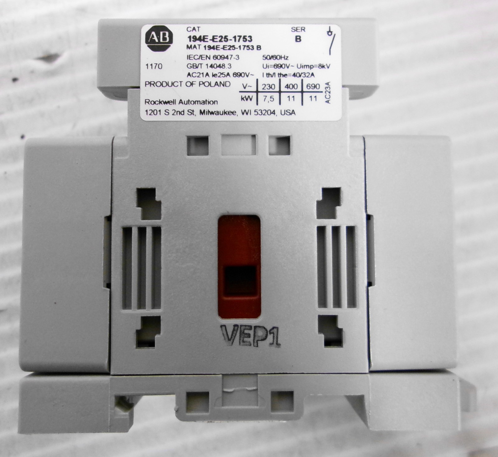 Allen Bradley 194E-E25-1753 Switch Disconnector 3 Pole