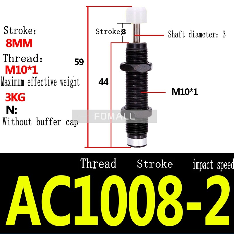 10Pcs AC1008-2 M10 x 8mm Stroke Miniature Shock Absorber