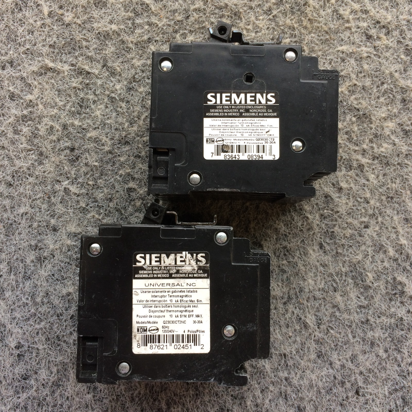 Lot of 2 SIEMENS Q23030CT2NC Q23030CT2 QUAD CIRCUIT BREAKER 2P30A/2P30A NOS