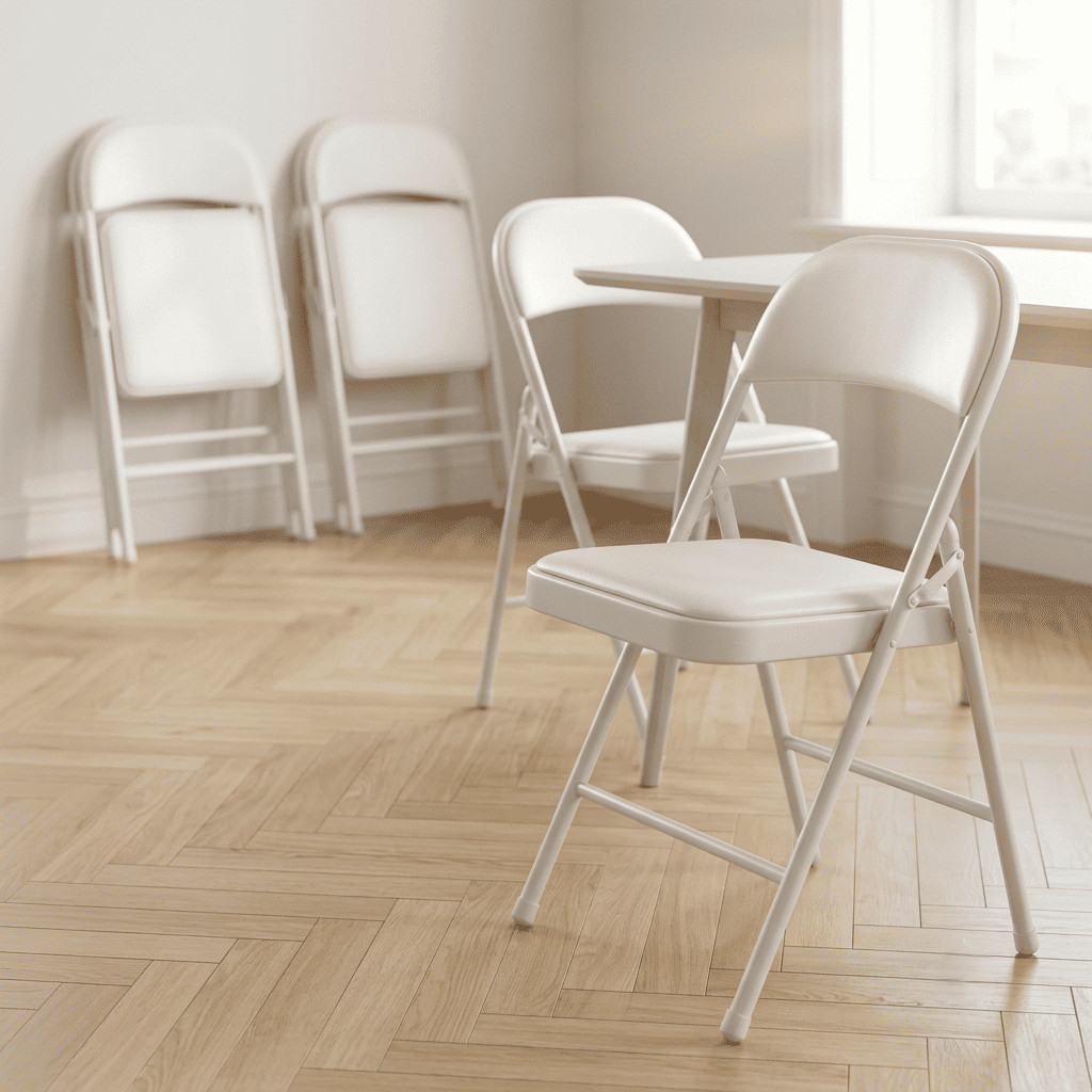 6Pcs White Folding Chairs Padded Metal Frame Leather Foldable Chair Party Event