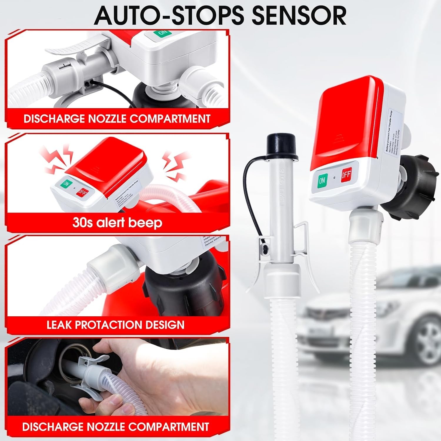 3.2GPM Auto-Stop Sensor Pump with 51″ Hose & 4 Adapters for Efficient Refueling