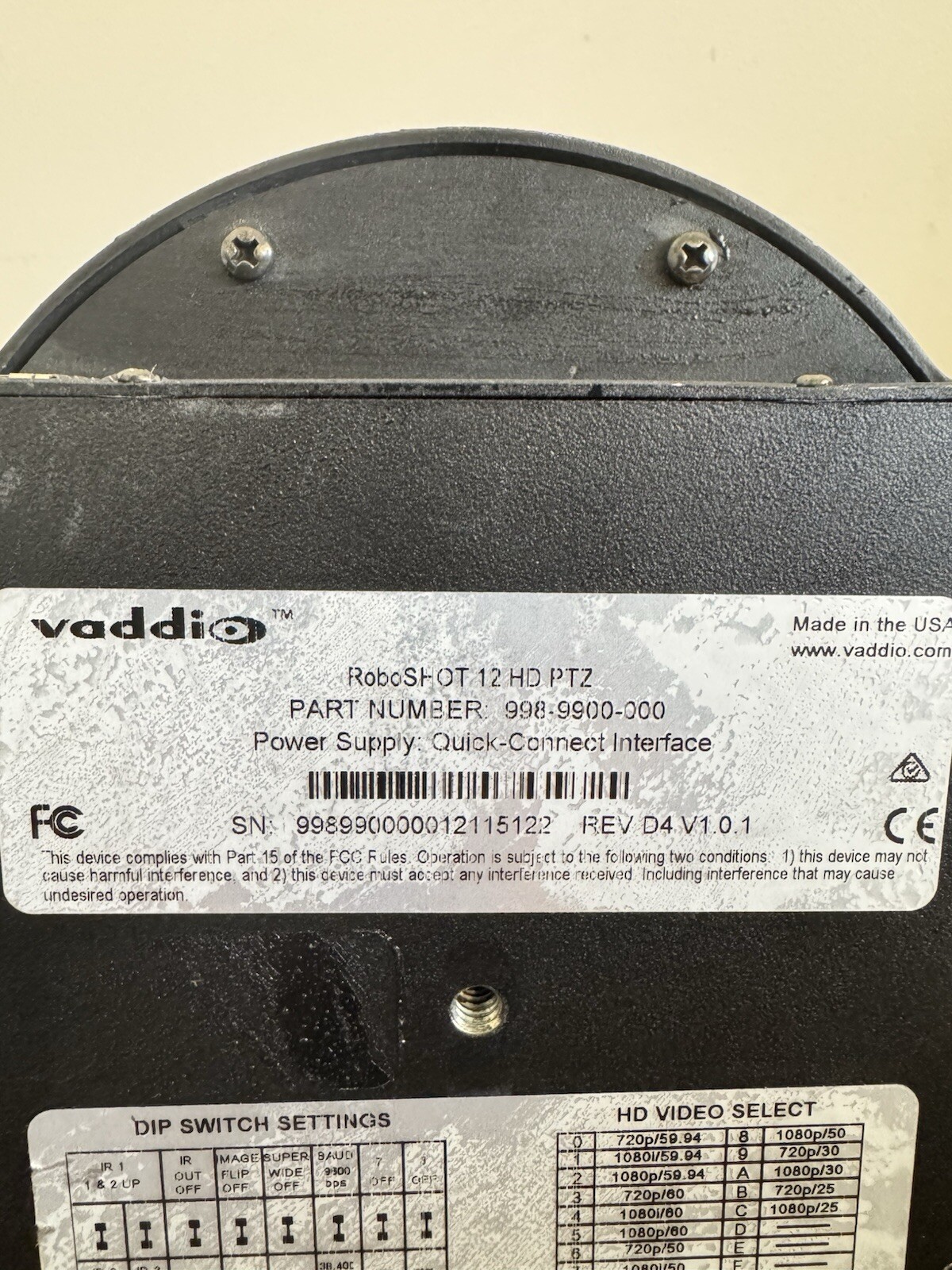 Vaddio RoboSHOT 12 HD PTZ Video Conference Camera 998-9900-000 No Remote AS-IS
