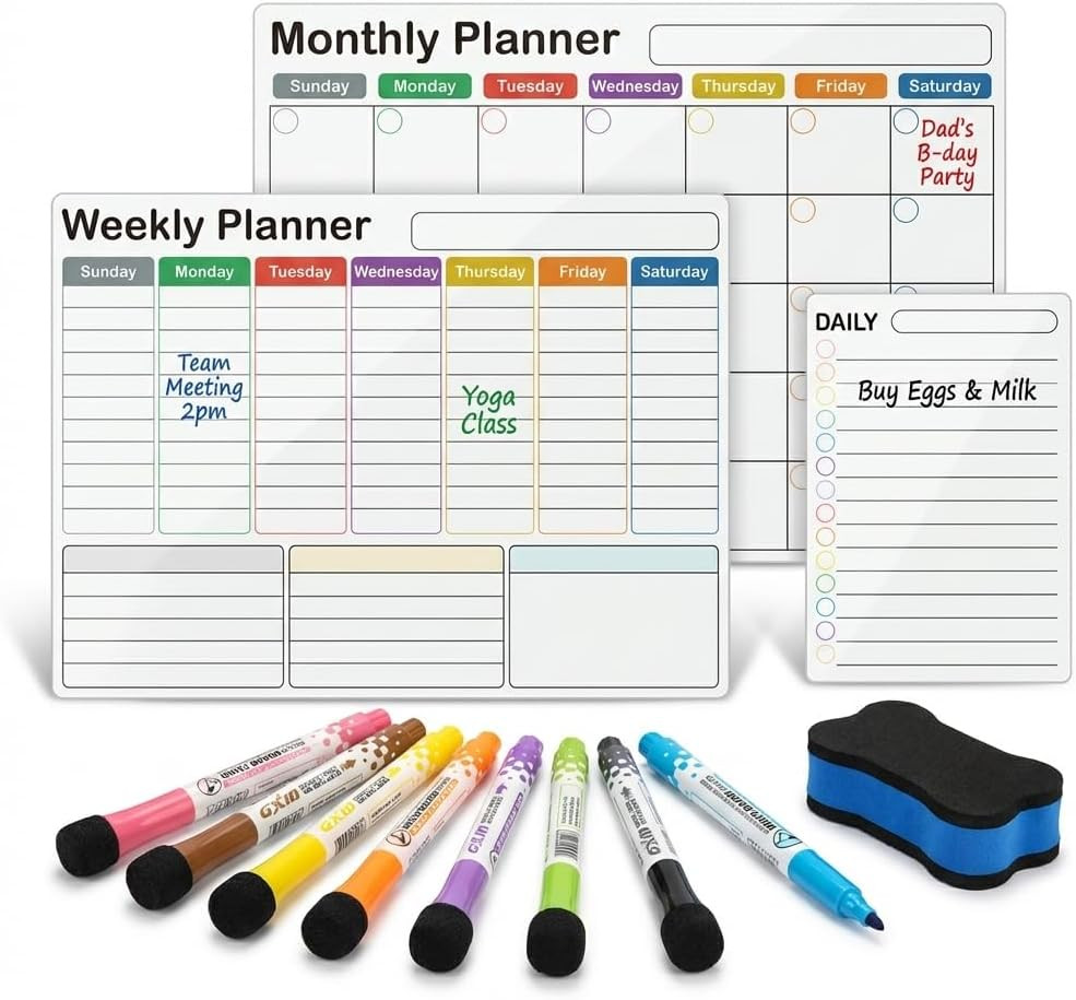 Magnetic Calendar for Refrigerator (3-Pack, Ships Flat) – 17″x12″ Monthly, Weekl