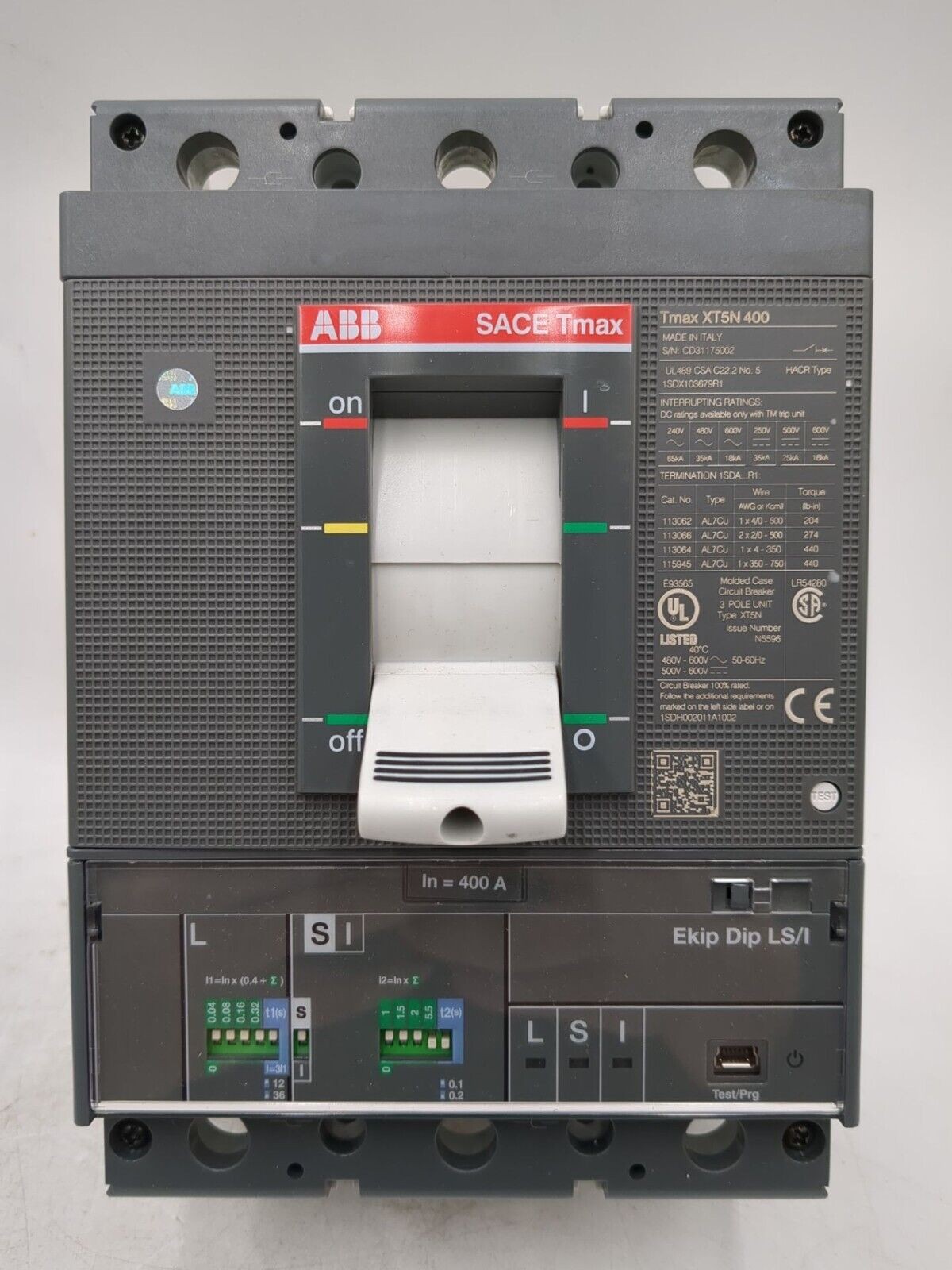 ABB SACE XT5N 400, 1SDX103679R1 Trip, 3 Pole, 400 Amp, 600 Volt, Circuit