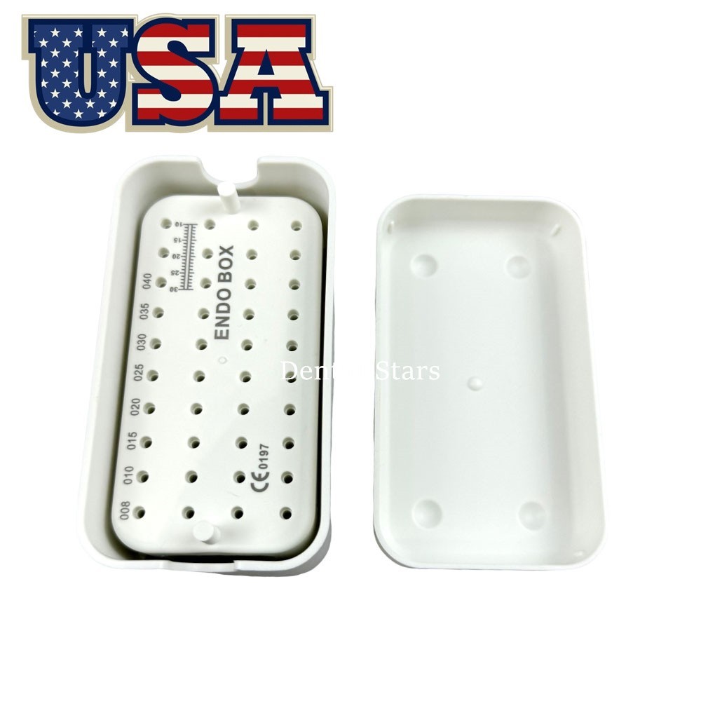 40Holes Dental Endo Box Files Bur Holder Disinfection Box w Mearsuring Ruler USA