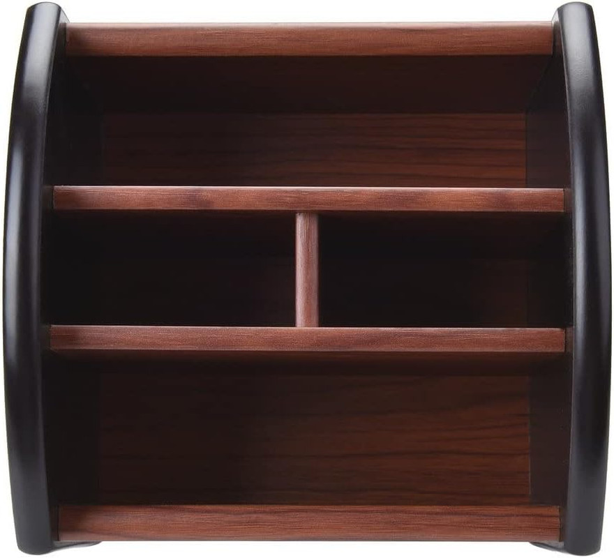 Wooden Desk Organizer, 4 Compartment Revolving Wood Desktop Organizer Office Sup