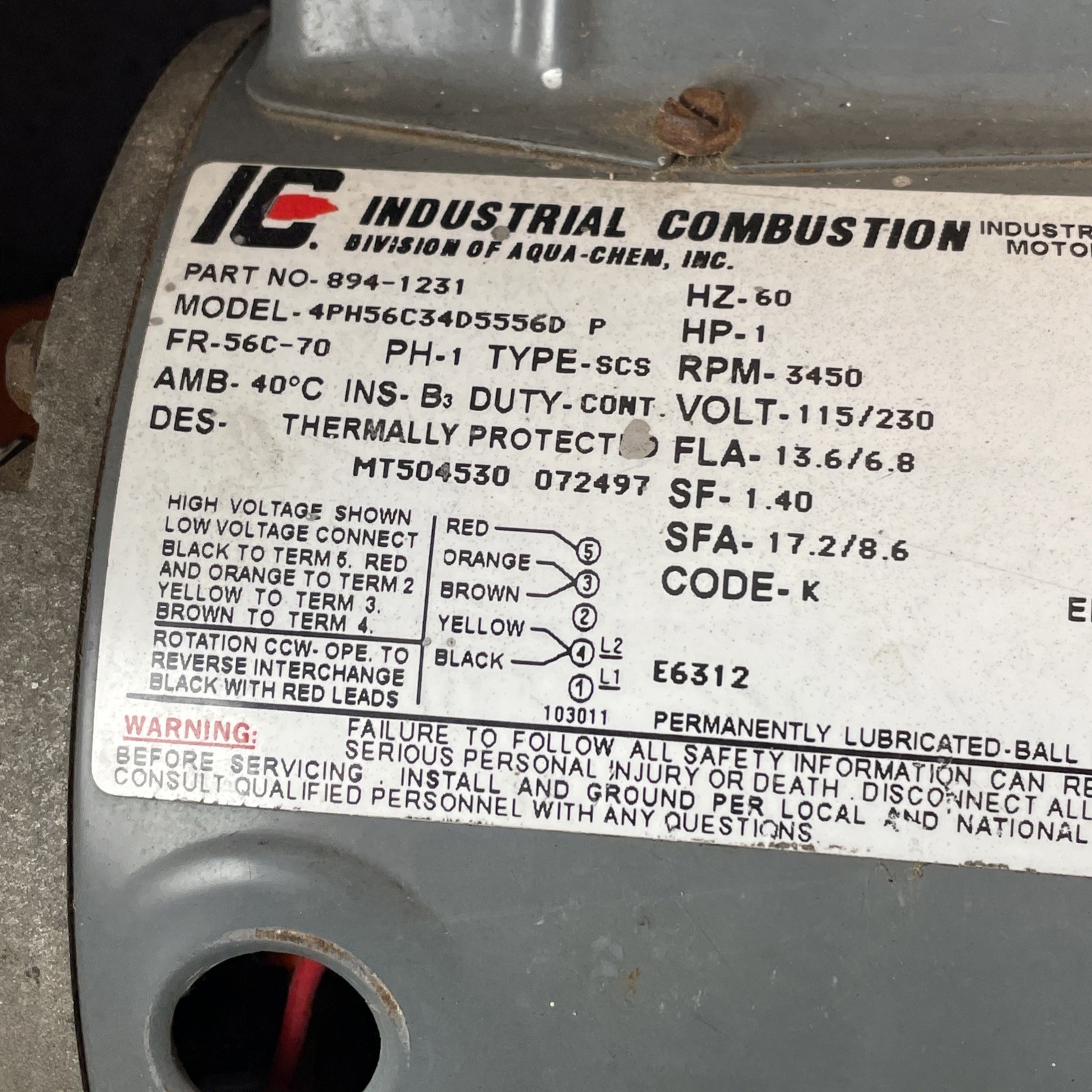 1 HP 120/240 Volt AC 3450 Rpm 5/8” Shaft Tested Working
