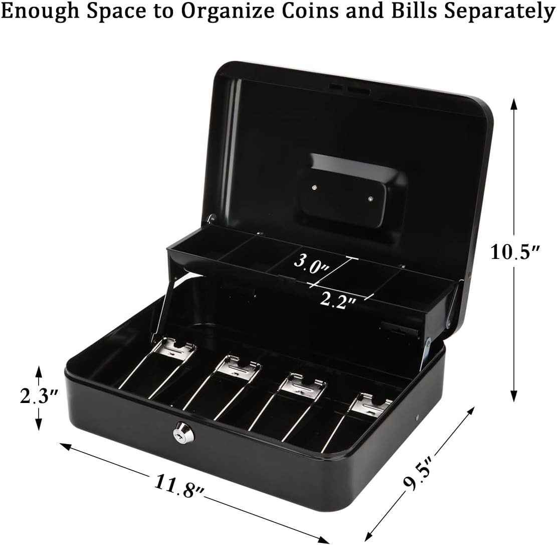 Large Cash Box with Money Tray and Lock – Safe Box for Cash Saving Key Lock M…
