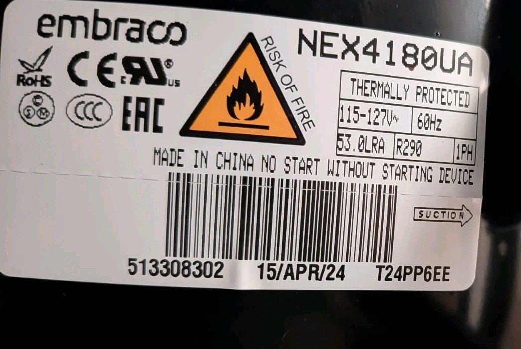 Embraco NEX4180UA Compressor 115-127V 60Hz R290 | Used Excellent Condition.