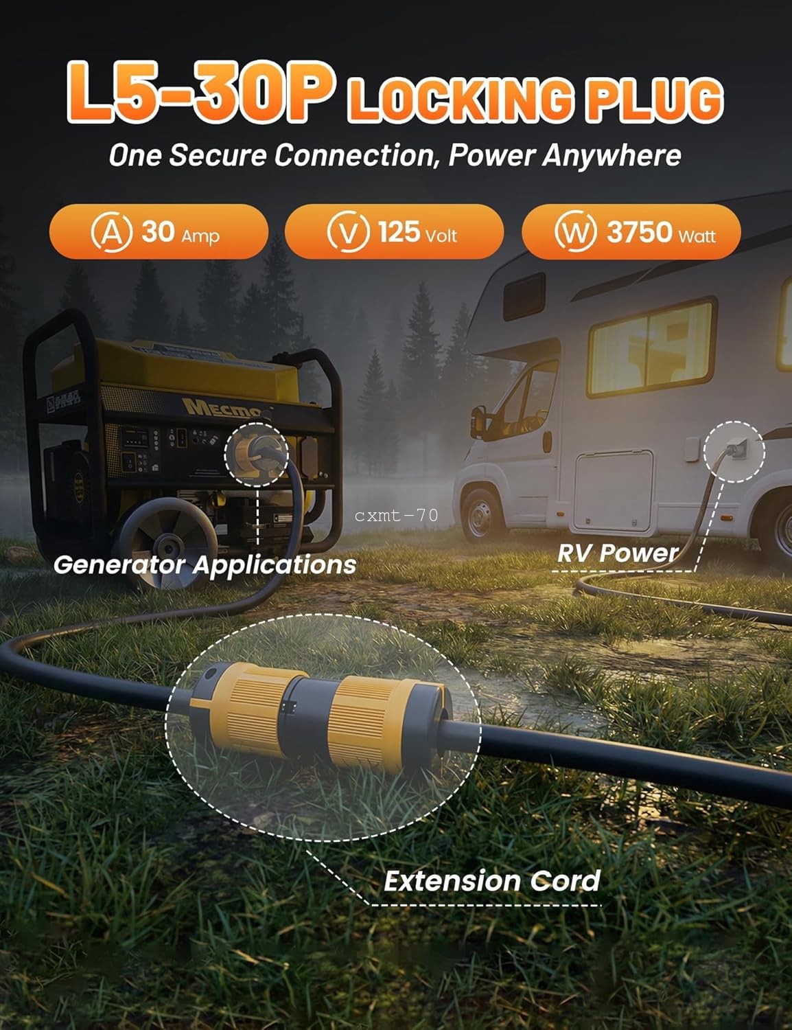 30A 125V NEMA L5-30P Generator Locking Plug UL Listed for RV Marine Caravans