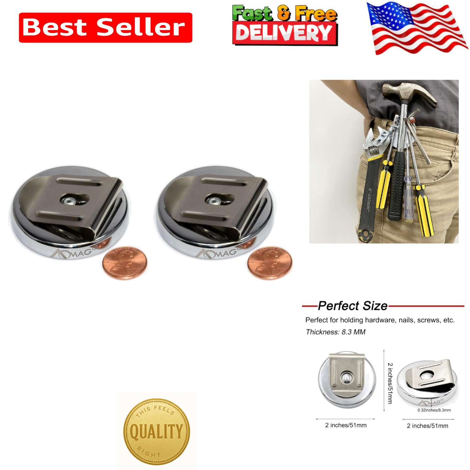 Durable 2″ Diameter Neodymium Magnetic Clip for Tools – 100 lbs Holding Power