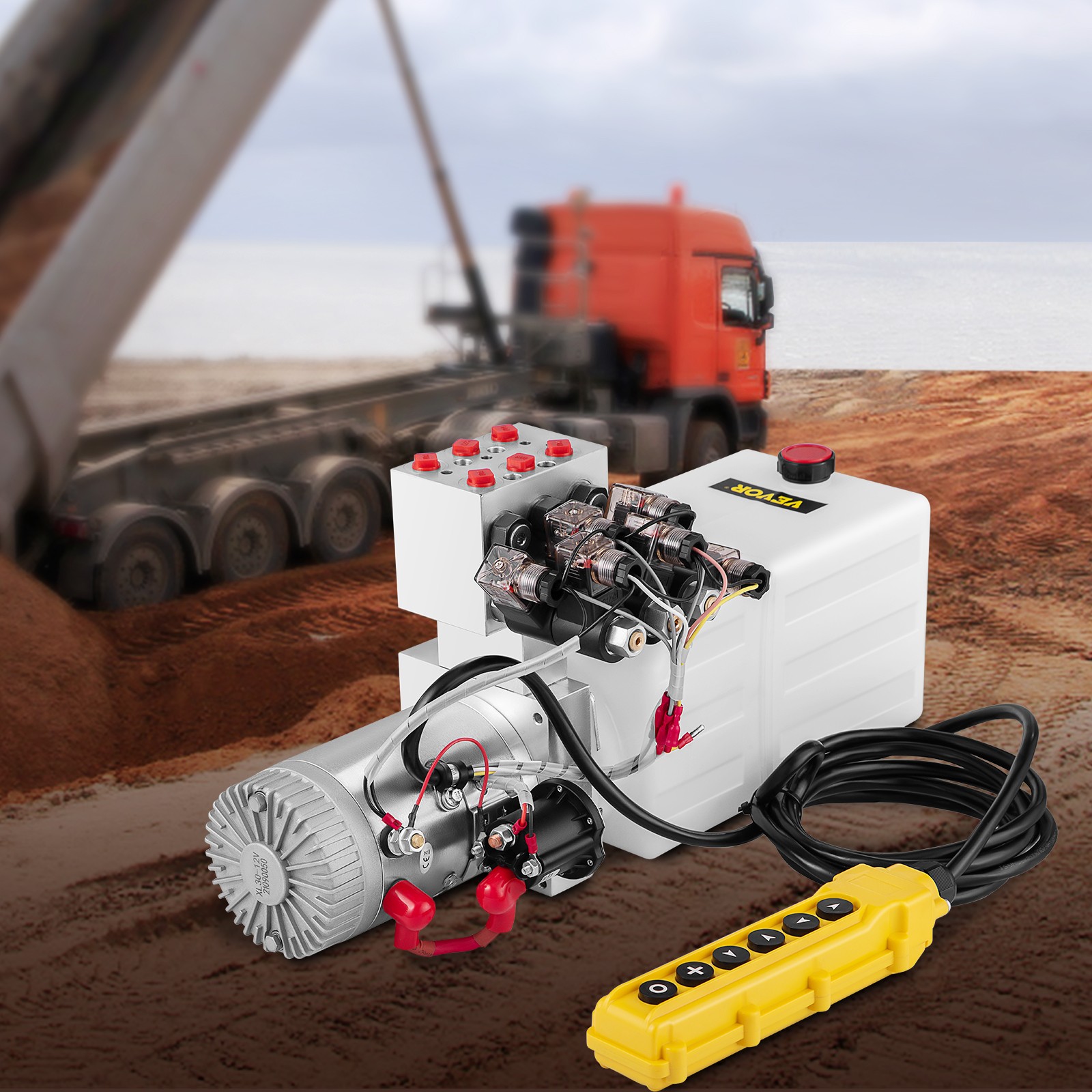 VEVOR 6 Way Hydraulic Pump 12V 6 Quart Double Acting Dump Trailer Control Kit