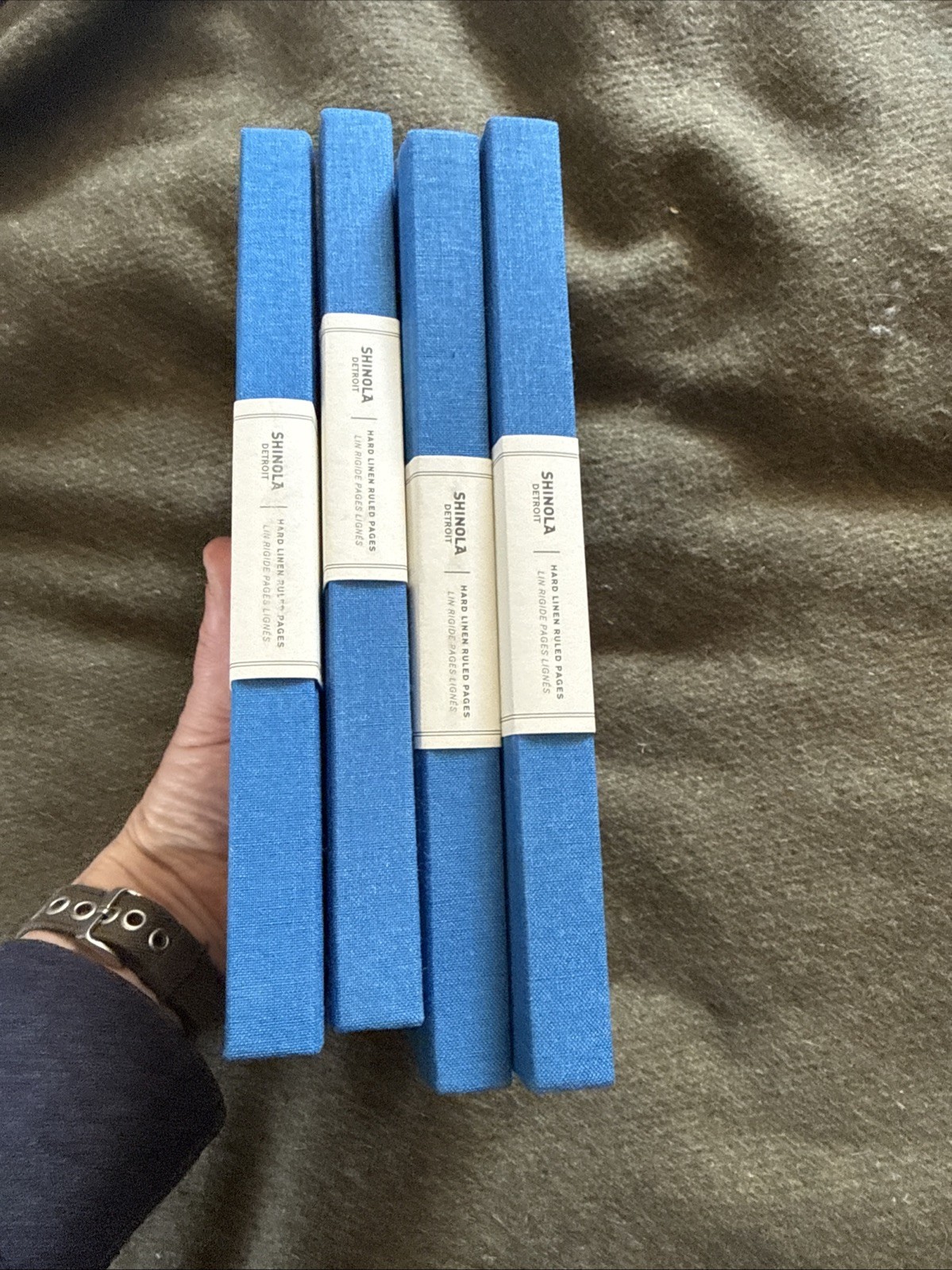 4 – Shinola Detroit Ruled Hard Linen Journals – Blue – Unused – Advert Logo