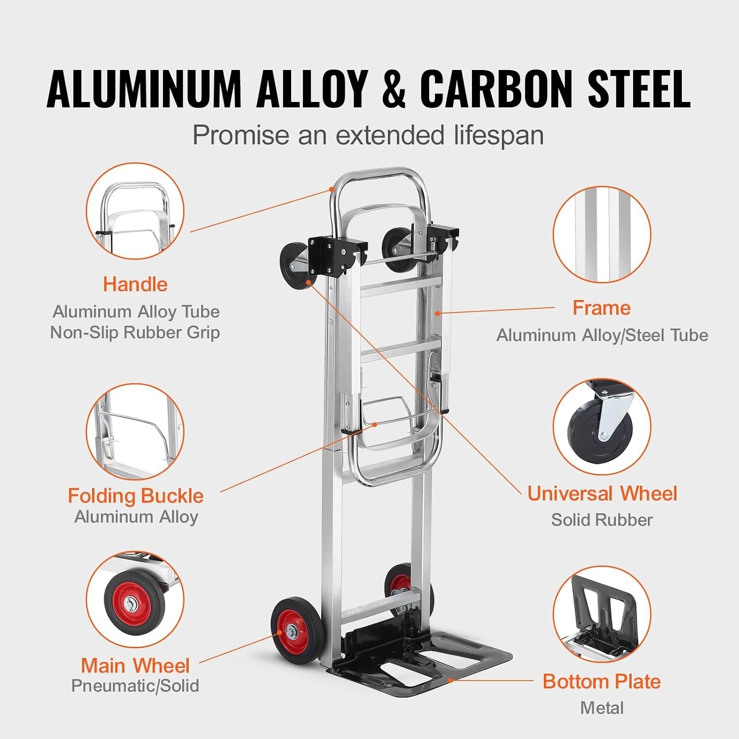 Heavy Duty 2-in-1 Aluminum Folding Hand Truck – 400 lbs Capacity & Rubber Wheels