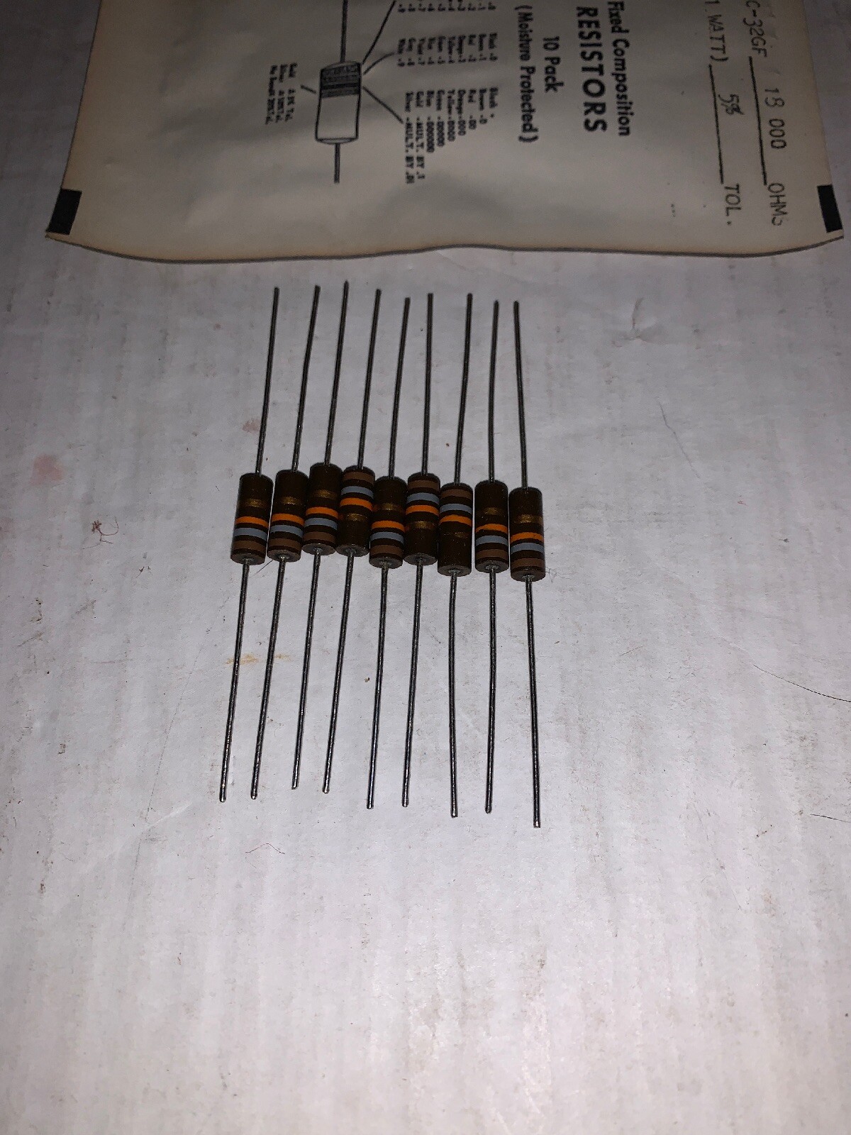 10 Lot Of Vintage RC-32GF Carbon Composition Resistors 18,000 Ohm 1 watt New