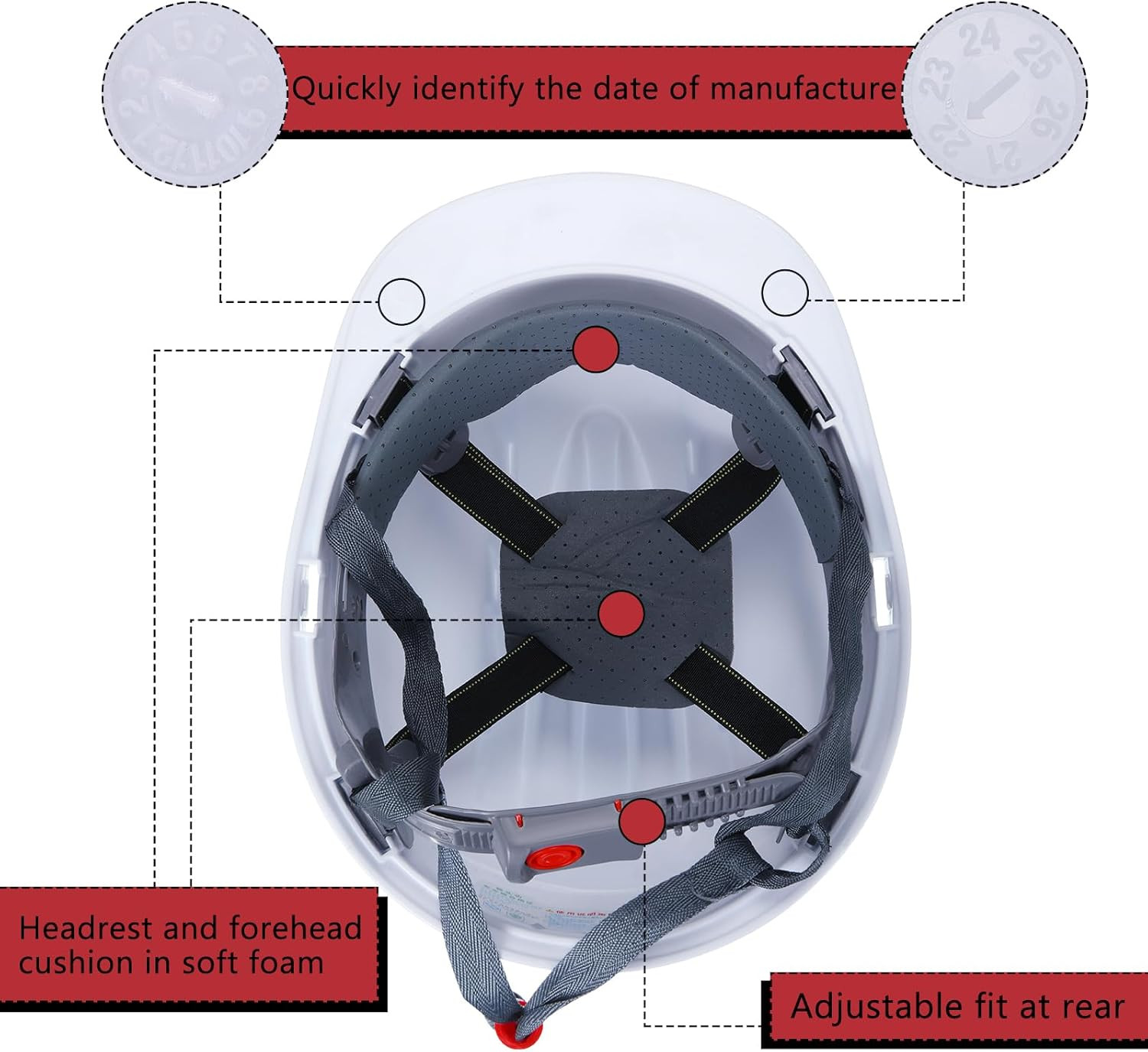 20 Pack 4 Pt. Suspension Hard Hat Bulk Safety Helmets ABS Ratchet Hard Hats Adju