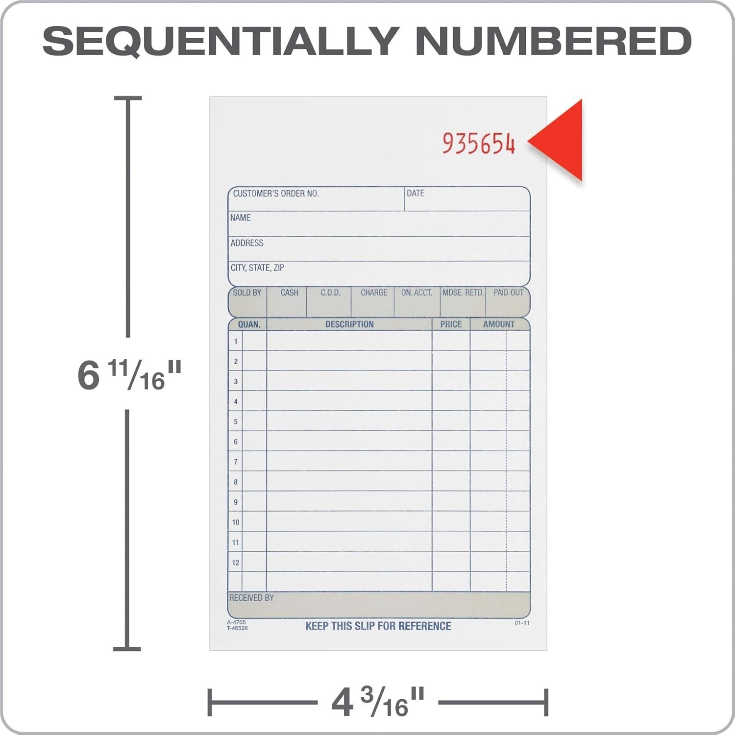 Adams DC4705 Multipart Sales Order Pad, 12 Lines, 4.19 x 6.69, 50 Forms, 12 PK
