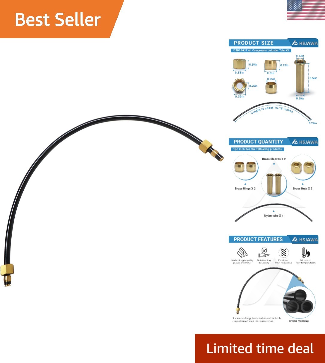 178D15-KIT Air Compressor Unloader Tube Kit for Rolair – Durable & Efficient