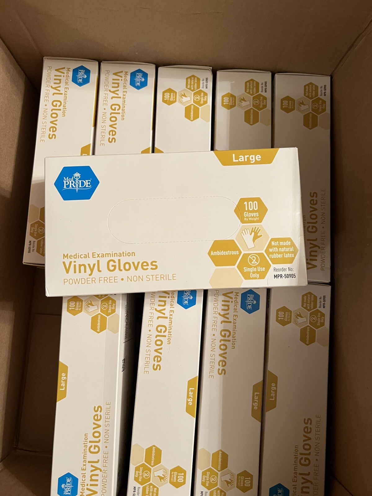 MedPride Medical Examination Vinyl Gloves, Powder Free, Large-1000 Gloves/CS