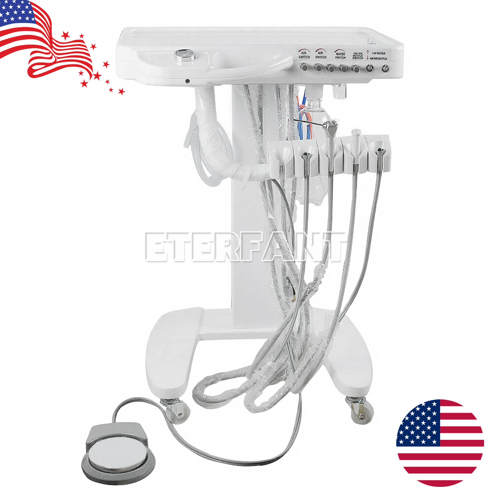 4Hole Dental Portable Mobile Delivery Unit System Cart Treatment Work Compressor