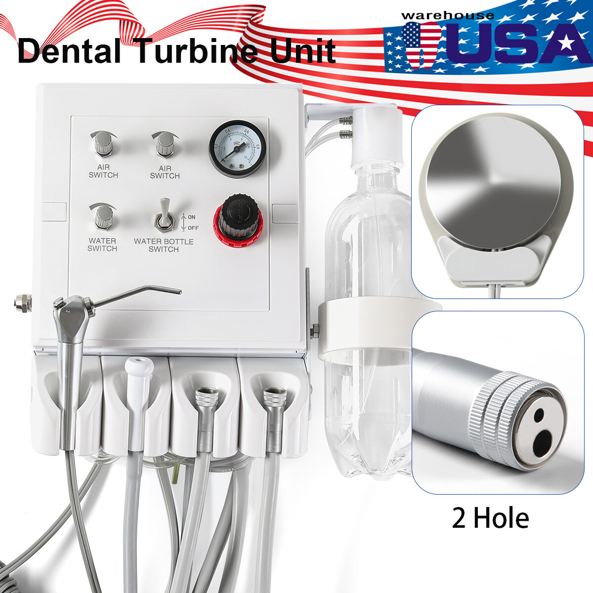Portable Dental Turbine Unit Air Compressor/High&Low Speed Handpiece Kit 2/4Hole