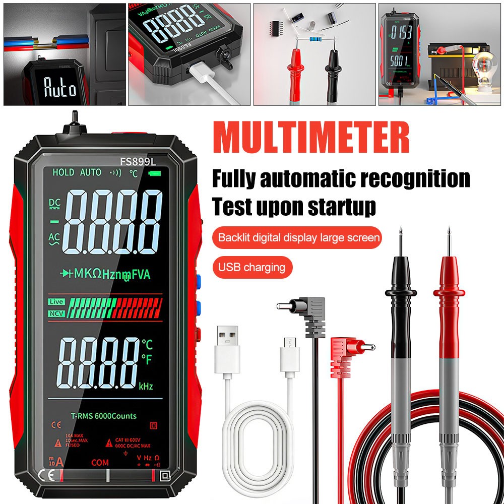FS899L Smart Digital Multimeter,USB Rechargeable Auto-Ranging Multimeter Tester