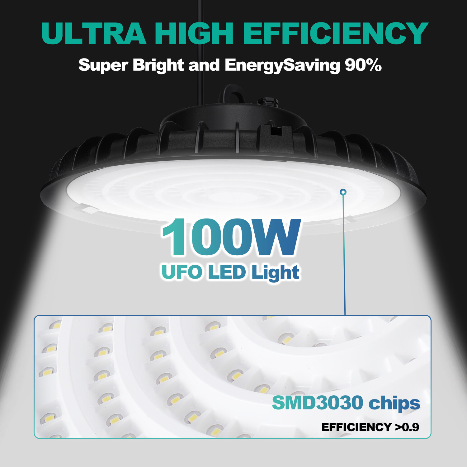 Led UFO High Bay Lights 100W 6000K with 5′ UL Cable Stadium Warehouse Shop Light