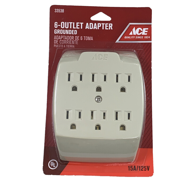 Ace Grounded 6 outlets Adapter IVORY 15amp Watts: 1875 W 125Volt
